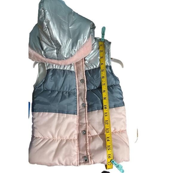 Little Lass Girls 6 Vest Metallic Puffer Hoodie Faux Fur School Fall Causal Warm - Picture 8 of 9